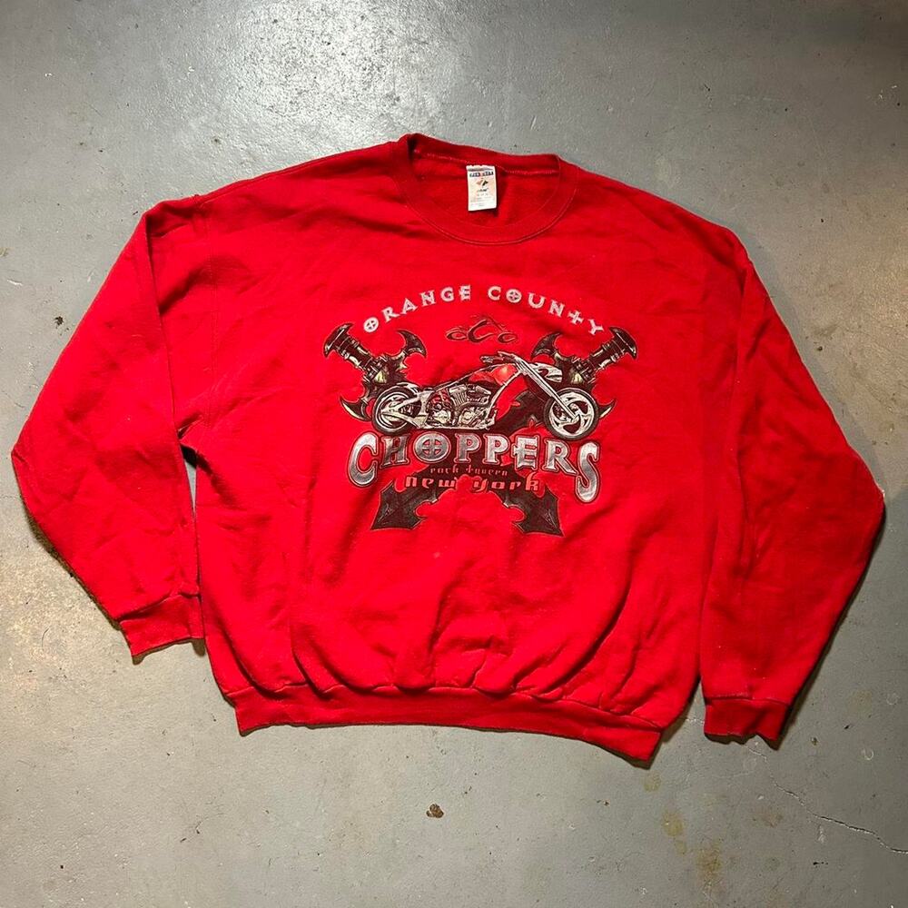 Y2k red crewneck sweater orange